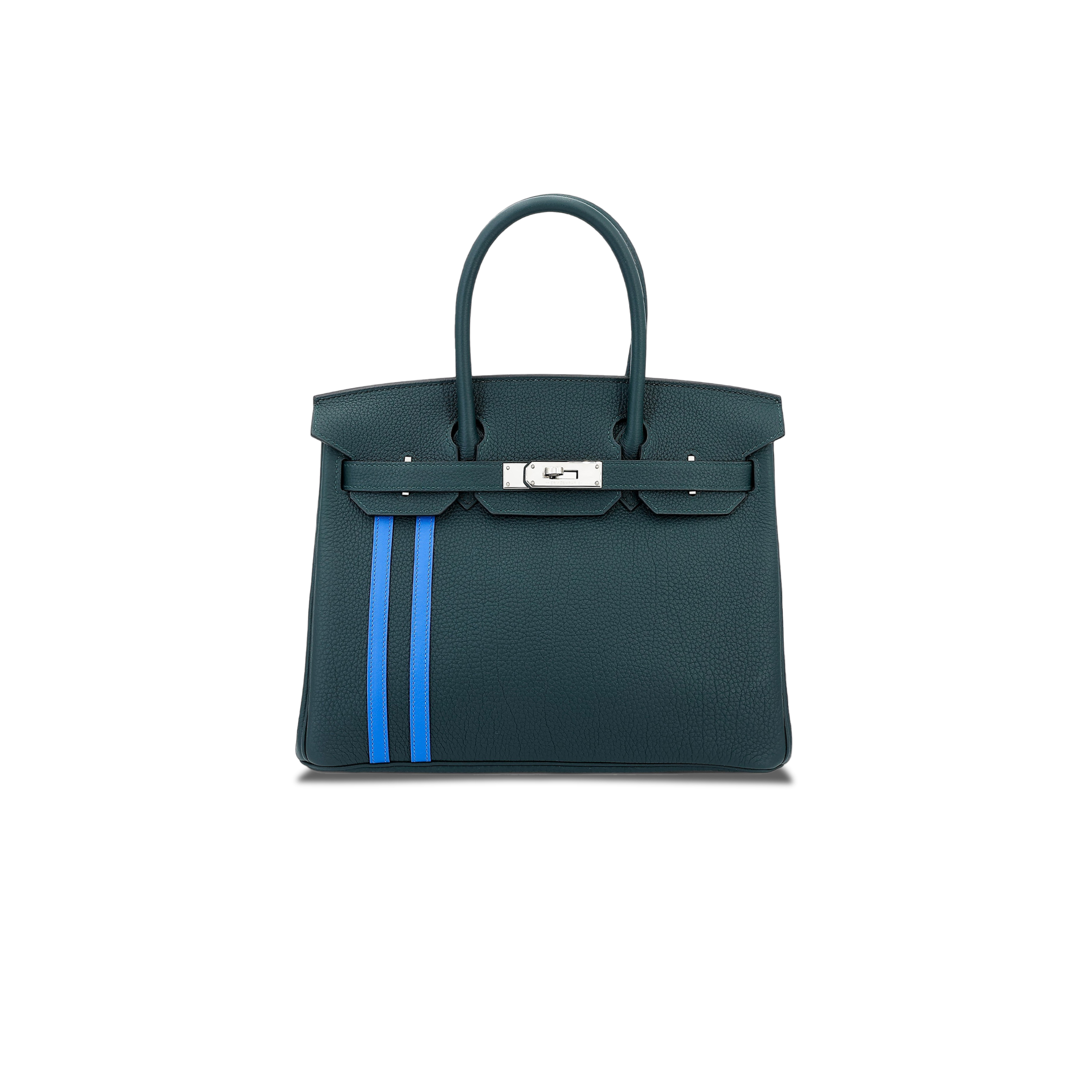 H**mes birkin 25 togo leather cypress green and glass blue with silver buckle bag 8241275657 (25*20*13cm)
